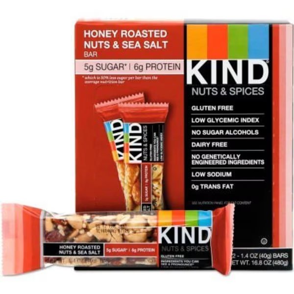 KIND® Nuts and Spices Bar, Honey Roasted Nuts/Sea Salt, 1.4 oz. Bar, 12/Box, Kind, Mfr#: 19990